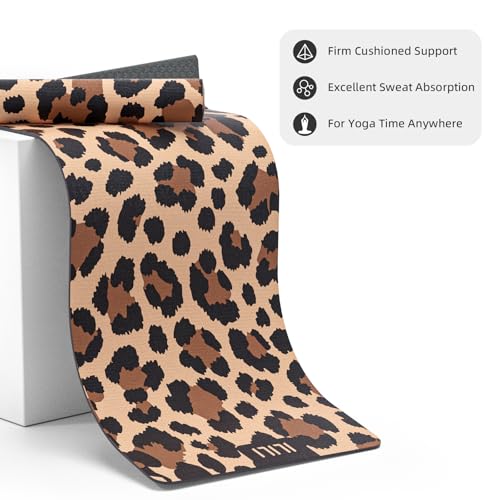 ILILI Yoga Mat Leopard Print Yoga Mat 8mm, Suede & TPE Thick Exercise Mat, Workout Mat for Women Men, 72''x25'' Fitness Mat with Strap for Home Gym, Yoga, Pilates, Stretching