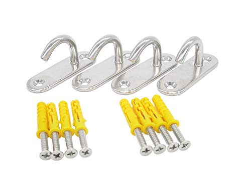 Stainless Steel Ceiling Hooks & Wall Hangers - Heavy Duty M6 Screw Mount, Rust-Proof Anchor Straps for Garage, Outdoor, Storage (4-Pack) - size: M6 J Hook