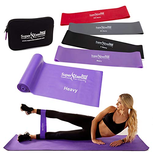 USA 14" x 3" Extra Long Latex Free Mini Loop and Flat Resistance Band 5 Set. in Light, Medium or Heavy Strength. Includes an Exclusive iPhone App, E-Book, and Carry Bag. - color: d. EXTRA HEAVY STRENGTH PURPLE Set