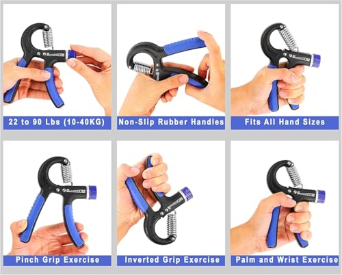 Grip Strength Trainer Hand Gripper Exerciser Strengthener with Adjustable Resistance 22-90 Lbs (10-40kg), Forearm Finger Strengthener Hand Exerciser for Muscle Building and Injury Rehabilitation