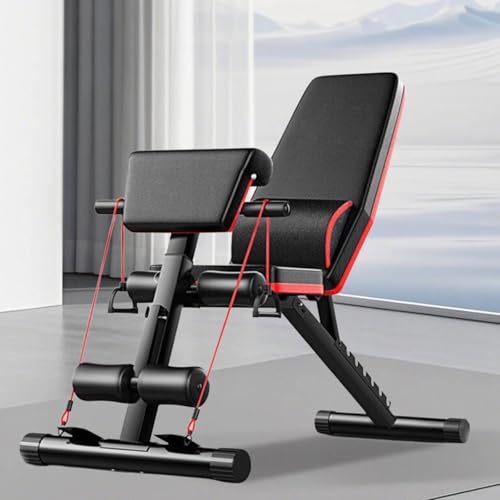 Foldable Workout Weight Bench, Strength Training Bench with Leg Extension and Leg Curl, 7 Backrests Adjustable Exercise Equipment for Full Body Workout, for Small Space Apartment Room, Home, Gym