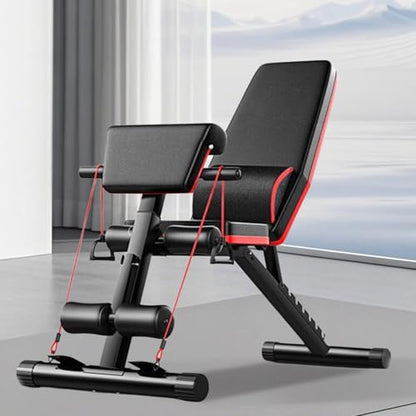 Foldable Workout Weight Bench, Strength Training Bench with Leg Extension and Leg Curl, 7 Backrests Adjustable Exercise Equipment for Full Body Workout, for Small Space Apartment Room, Home, Gym