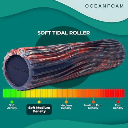 Soft Tidal Roller (Dark Navy, Red and Natural Marbled) - Low Density Foam Roller for Physical Therapy, Back Pain, Exercise & Stretching - Wave Textured - Yoga, Wellness - Full Size, 20" x 5" - color: Dark Navy, Red & Natural Marbled