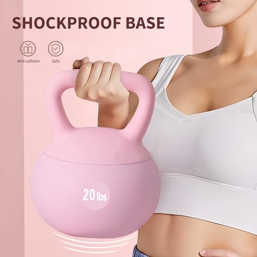DlandHome Kettlebell Weights Strength Training Kettlebell-Great for Full Body Workout and Strength Training,Easy Grip Handle,PVC Filled with Iron Sand - color: Pink-20lbs