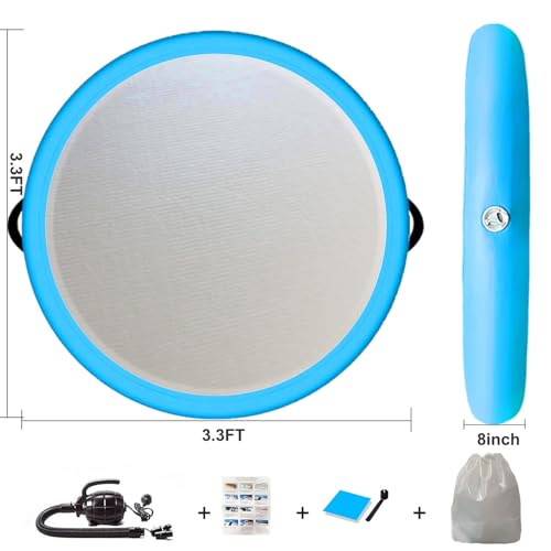 Inflatable Gymnastic Air Spot Mat Tumbling Exercise Yoga Training Mat With Pump, Inflatable Round Springboard Air Roller Gym Floor Track For Home Use/Cheerleading/Water