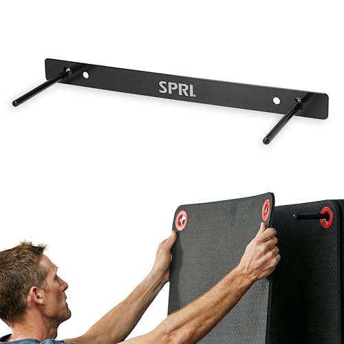 SPRI Hanging Exercise Mats for Gyms, Closed-Cell Foam Yoga & Fitness Mats with Grommets, Thick Workout Mats for Studios & Group Fitness Classes, Wall Rack Mat Holder Storage, Black