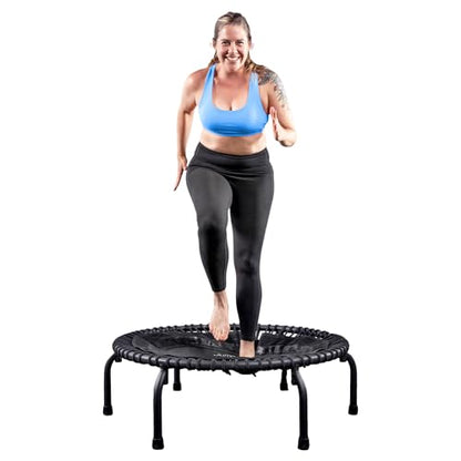 JumpSport 350 PRO 39 Inch Fitness Trampoline Indoor Rebounder Cardio Workout Equipment 300 lb Capacity - color: Matte Black