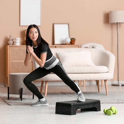 Exercise Steps – Fitness Stepper for Home & Gym, Suited for Aerobics, Cardio, Weights, Yoga, DVD Workout – Adjustable 2 Step Level Heights (10,15 cm) – Perfect Equipment Accessory Set