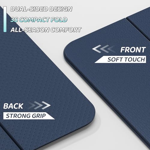 ILILI Foldable Yoga Mat 71 * 24 * 0.3'' - TPE Non-Slip Fitness Mat for Home，Waterproof & Lightweight (2lb) for Home Gym, Pilates & Stretching,Fitness Workouts - color: Dark Blue