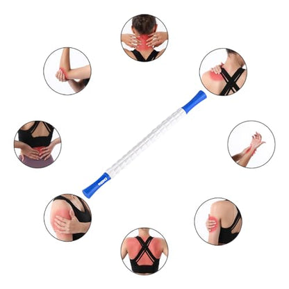 Muscle Roller Massage Roller Stick- Deep Tissue Fascia Blaster for Myofascial Pain Relief, Lymphatic Drainage & Body Sculpting, Handheld Physical Therapy & Recovery Tool (Blue White) - color: Blue White