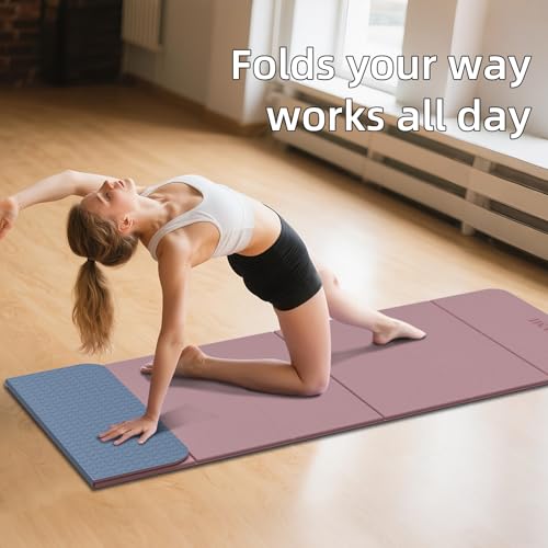 Foldable Yoga Mat 0.32 inches Thick(8mm), SGS Certified POE Material | Non Slip, 71 x 24 inches, Foldable for Travel, Pilates, Camping, Environmental Sports Mat, Odorless