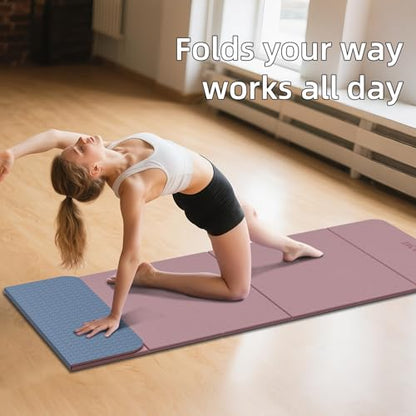 Foldable Yoga Mat 0.32 inches Thick(8mm), SGS Certified POE Material | Non Slip, 71 x 24 inches, Foldable for Travel, Pilates, Camping, Environmental Sports Mat, Odorless