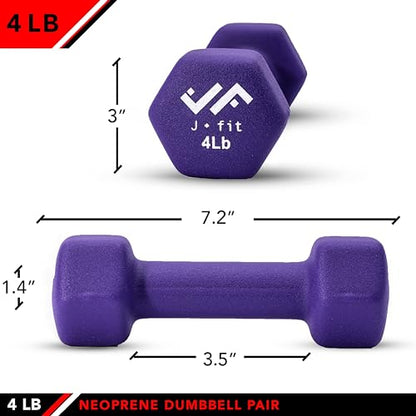 JFIT Dumbbell Pairs or Sets – Neoprene & Vinyl Coated Hand Weights for Home Gym, Strength Training, Aerobics, Cardio Exercise and Fitness - size: 4 lbs (Pair), style: Dumbbell Pair