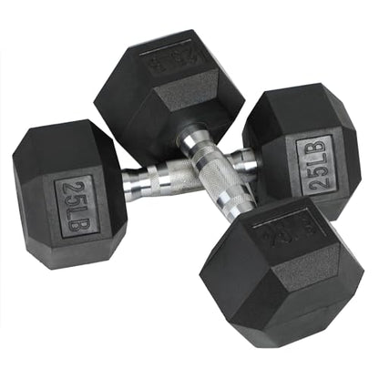 HolaHatha Hexagonal Rubber Dumbbell Weights Set, Home Gym Equipment - style: 25lb Pair