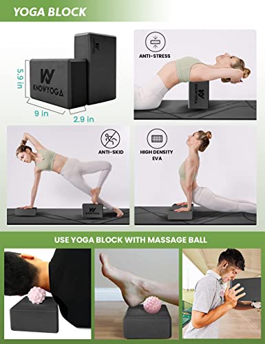 Yoga Starter Kit 12 in 1 - Yoga Set Include Yoga Mat, Foam Roller, 4 Resistance Bands, Yoga Blocks 2 Pack with Strap, 2 Peanut Massage Balls, Yoga kit and Sets for Beginners - style: BLACK