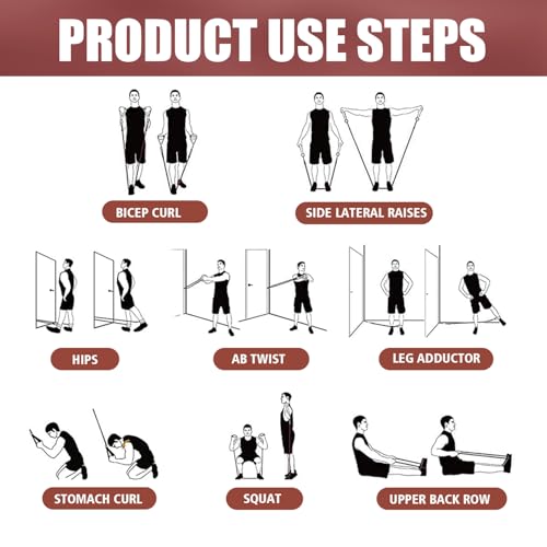 WHATAFIT Resistance Bands, Exercise Bands, Workout Bands with Handles, Door Anchor and Ankle Straps, 5 Resistance Levels Fitness Bands for Strength Training, Physical Therapy, and Home Gym Equipment