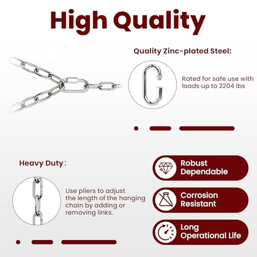 Heavy Duty Porch Swing Hanging Chain Kit, 2 Pack, Silver | 1500 Lbs Capacity, 7.1ft Rustproof Zinc-Plated Y-Chain Assemblies, 4 Quick Links Included, For Hammock Chairs, Punching Bags