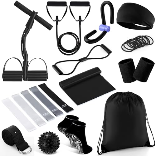 17 Pcs Home Pilates Kit with Resistance Bands 6 Tube Pedal Puller Resistance Band Set for Women Weight Loss Leg Training Workout Equipment Gym Exercise Equipment Beginners Yoga - color: Black