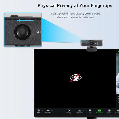 Ultra 4K HD USB Webcam with Microphone for PC Streaming