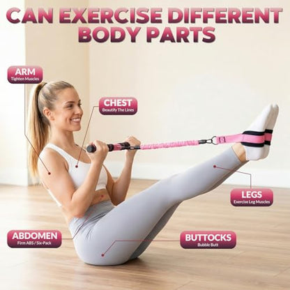 Upgraded Multifunction Pedal Resistance Band with Handle, 3 Tube Adjustable Resistance Bands, Full Body Fitness Exercise Equipment for Abdomen, Waist, Arm, Core/ABS, Leg, Physical Therapy (Pink)