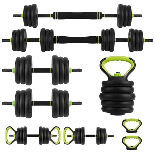 Adjustable Dumbbell Set, 44Lbs 4-in-1 Free Weight Set with Connector, Converts to Barbell, Kettlebell & Push-Up Stand, Home Gym Fitness Equipment for Men/Women, Compact Dumbbell Stand Hand Weights