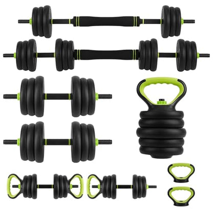 Adjustable Dumbbell Set, 44Lbs 4-in-1 Free Weight Set with Connector, Converts to Barbell, Kettlebell & Push-Up Stand, Home Gym Fitness Equipment for Men/Women, Compact Dumbbell Stand Hand Weights