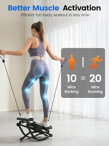 Yagud Rock Stepper for Exercise at Home, Portable Rock Stepper Side to Side with Resitance Bands,Full Body Workout Stepper Exercise Machine Low-Impact Knee-Friendly for Office
