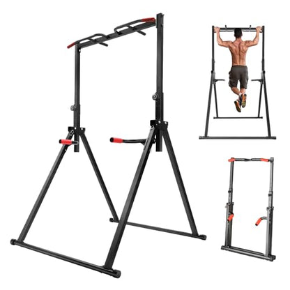 Foldable Pull Up Bar 5.74-7.55ft Height Adjustable Pull Up Dip Station Freestanding Tower Station Gym Training Equipment, Up to 440lbs