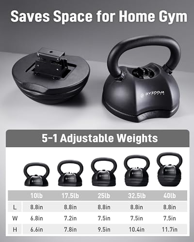 BYZOOM FITNESS Pure Series Adjustable Kettlebell 30/40/50LB - 5-IN-1 Weight Change, Patented Quick-Change Machenism, Ergonomic Curved Handle for Home Gym, Strength Training, HIIT, White OR Black - color: 40LB Black