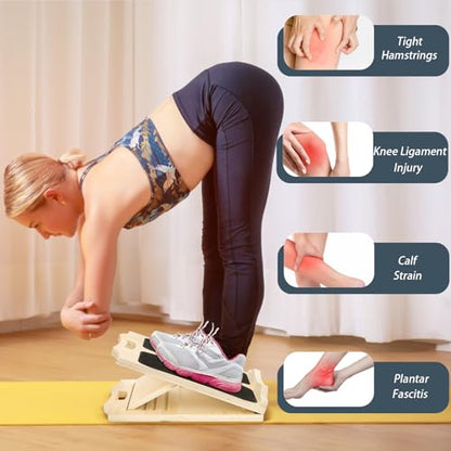 Wooden Slant Board for Calf Stretching, Portable Squat Incline Board for Knees Ankle Leg Heel, Adjustable 5 Angles Calf Stretch Wedge for Exercise, Physical Therapy