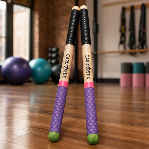 CardioStix 8.5oz Cardio Drum Sticks per set (1 pair sticks only) Weighted Double Grip Premium American Hickory Wood (Rainbow #1)| Drumming, Fitness, Aerobic Class - color: Rainbow #1-sticks only