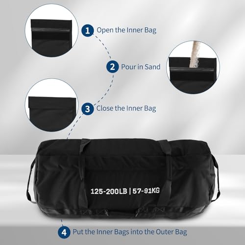Garvee Sandbag for Fitness Weights Training,5-200 LBS Adjustable Weighted SandBag for Strength Powerlifting Running Home Gym Exercise,Black - size: 125-200 LB