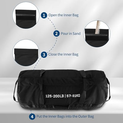 Garvee Sandbag for Fitness Weights Training,5-200 LBS Adjustable Weighted SandBag for Strength Powerlifting Running Home Gym Exercise,Black - size: 125-200 LB