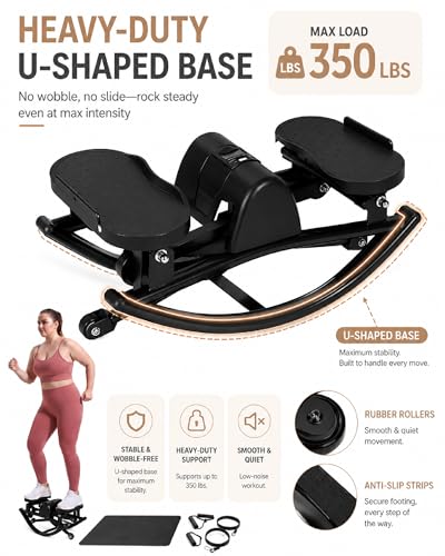 Rock Stepper Side to Side - Mini Stepper Exercise Machine for Home Workout, Rocking Stair Stepper with Resistance Bands & Mat, Portable Workout Equipment & Balance Board Alternative for Adults