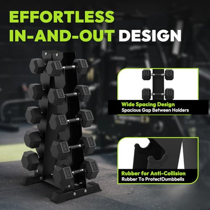 HANDBODE Hex Dumbbell Sets with Rack, 100-165 lb Rubber Encased Dumbbells for Strength Training, Exercise & Fitness, Home Gym Weight Set with Rack - style: 250 lb (15, 20, 25, 30, 35 lb) X 2 & Rack