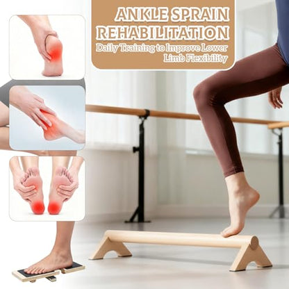 DoubleFill Balance Trainer Kit, 40 Inch Beech Wood Balance Beam with Adjustable Foot Trainers and Cork Massage Ball for Ankle Strengthening and Plantar Fasciitis Relief