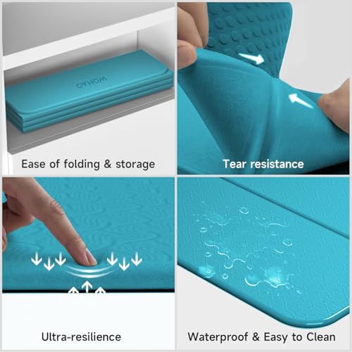 7-Fold Yoga Mat 74"x31" - 0.31 Inch Thick Folding Exercise Mat, Extra Wide Non-Slip POE Mat for Travel, Storage, Yoga, Pilates, Meditation & Home Gym, Lightweight & Portable - color: Acid Blue