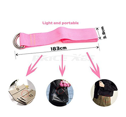 Yoga Strap – Sturdy Cotton Exercise Straps 6FT Straps - Adjustable D-Ring Buckle Gives Stretching Flexibility For Yoga Stretching & General Fitness Physical Therapy Pilates Gym Workouts - color: pink