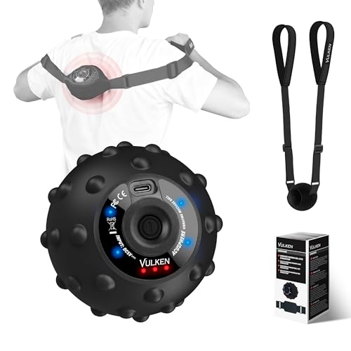 Vibrating Massage Ball for Muscle Recovery with SphereStrap – Target Hard-to-Reach Areas, Hands-Free Back Massage. 4 Speeds High Intensity Trigger Point Massage Ball.