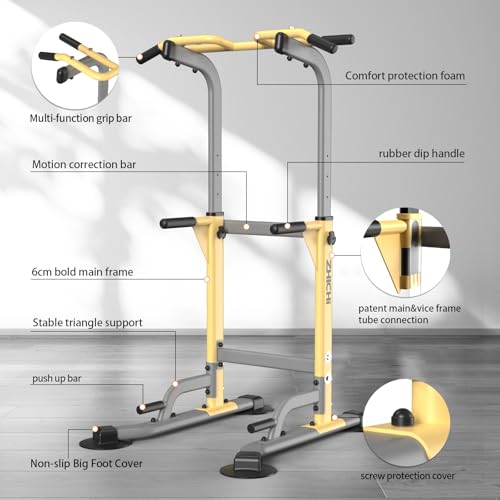 Z ZHICHI Pull-Up Dip Station Pull-Up Chin-Up Weight Capacity 350LBS - color: yellow