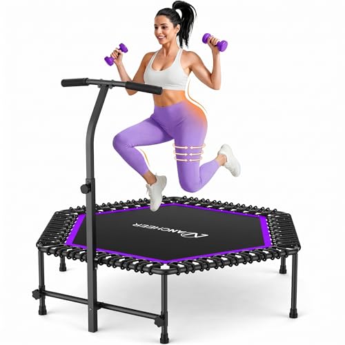 ANCHEER 50" Trampoline - Rebounder Trampoline for Adults with T Bar, Exercise Trampoline Max Load 500lbs, Adjustable Handle Mini Trampolines with Bungees, Stable & Quiet,Indoor Outdoor/Gym Workout