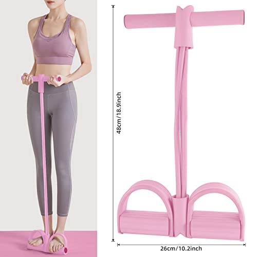 Multi-Function Tension Rope – 4 Tube Resistance Bands with Handles – Sit Up Exercise Equipment Home Gym Tummy Trainer for Men Women - color: pink