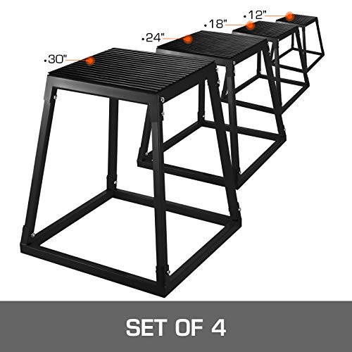 Happybuy Plyometric Platforms 4 PCS Set (6", 12", 18", 24"),Plyometric Jump Box Plyometric Training Jump Squat Box Fitness Box Set for Jump Exercise Fit Training Black
