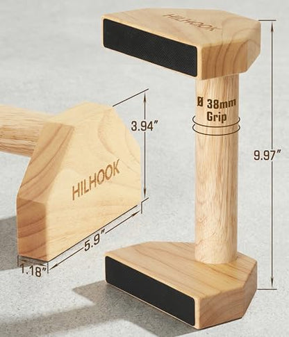 Parallettes Push Up Bar, Oak Calisthenics Equipment for Handstand Training, Wooden Push-Up Stand Handles with Non-Slip Base for Core & Upper Body Strength Training, 550 lbs Capacity
