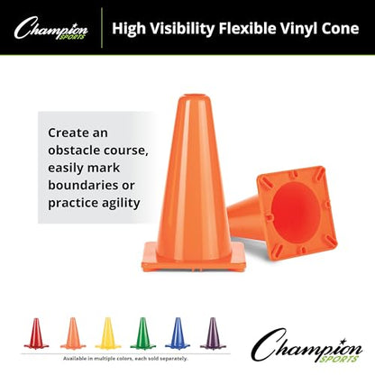 Champion Sports High Visibility Flexible Vinyl Cones for Sports Training, Agility Drills, Field & Gym Marking Sets - color: Blue, style: 12 Inch Cone (Single)