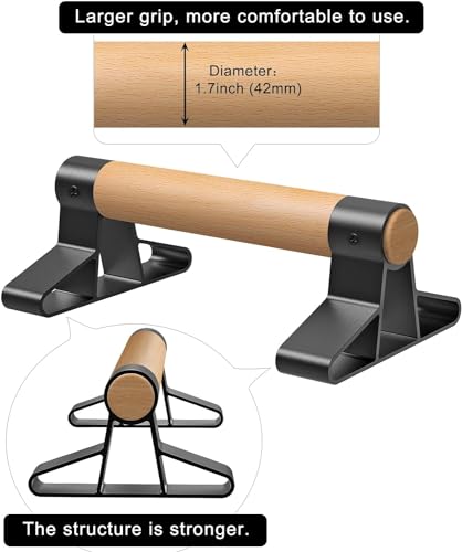 SELEWARE Wood Push Up Bars Steel Calisthenic Parallette Bars Handstand Bars - color: A: Wood Grip (10"L x 4"H)