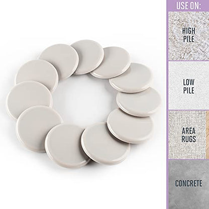 Super Sliders 3-1/2" Medium Round Reusable Furniture Sliders for Carpet, Anti-Slip Protective Furniture Moving Pads for Beds, Sofas, Dressers, Set of 16, Beige