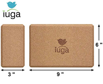 IUGA Yoga Blocks 2 Pack With Strap Non Slip High Density 9"x6"x3" Solid & Cork Yoga Block With Yoga Strap to Improve Strength Balance for Yoga Pilates Meditation