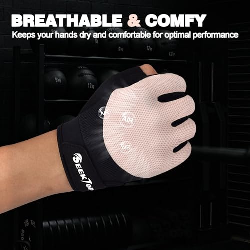 Seektop Breathable Workout Gloves for Women & Men, Thick Padded Weight Lifting Gloves, Full Palm Protection, Excellent Grip for Gym Fitness and Training, Exercise, Cycling