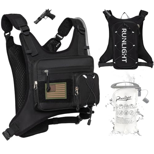 Running Vest,Lightweight Adjustable Chest Pack with Pistol Holster, Pack with 1.5L Water Bladder, Reflective Running Hydration Vest